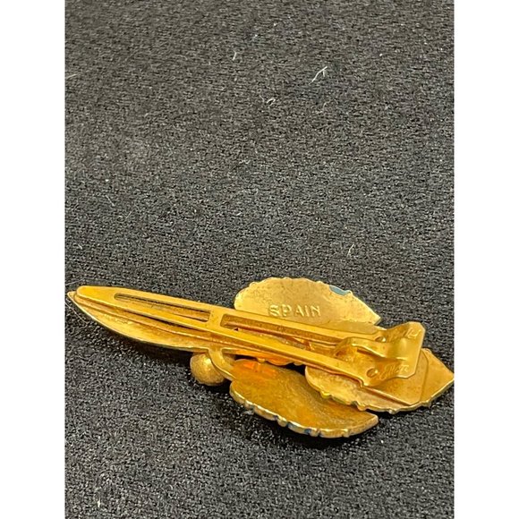 Vintage Spain Damascene Enamel Pearl Hair Clip Rare main image 4